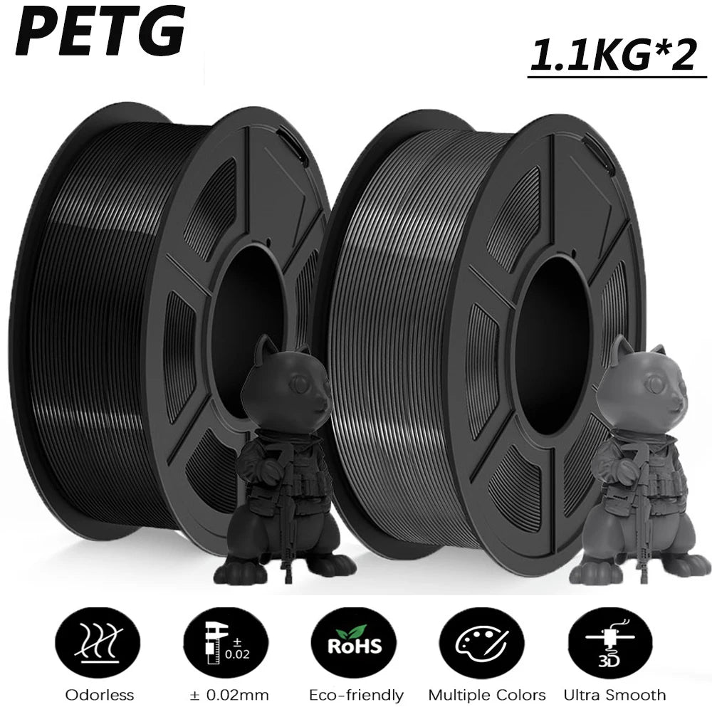 JAYO 2Roll PETG/PETG Clear 3D Printer Filament 1.75 ±0.02mm 1.1kg/roll High Toughness Neatly Wound Filament Fit Most FDM Printer