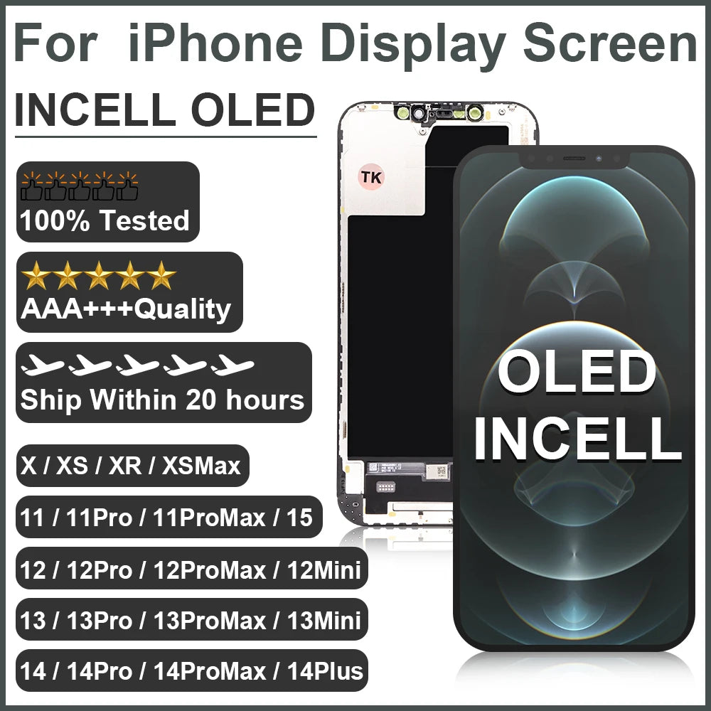 AAA+++ For iPhone XR XS MAX 11 Display 3D Touch Screen Replace For 12 14 Plus 11 Pro screen incell 12 Pro Max display 13 Min