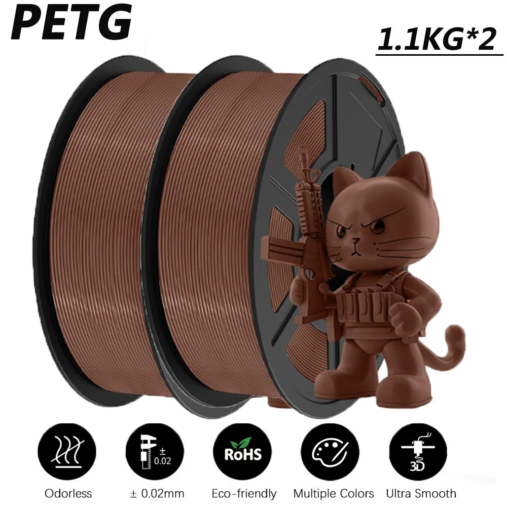 JAYO 2Roll PETG/PETG Clear 3D Printer Filament 1.75 ±0.02mm 1.1kg/roll High Toughness Neatly Wound Filament Fit Most FDM Printer