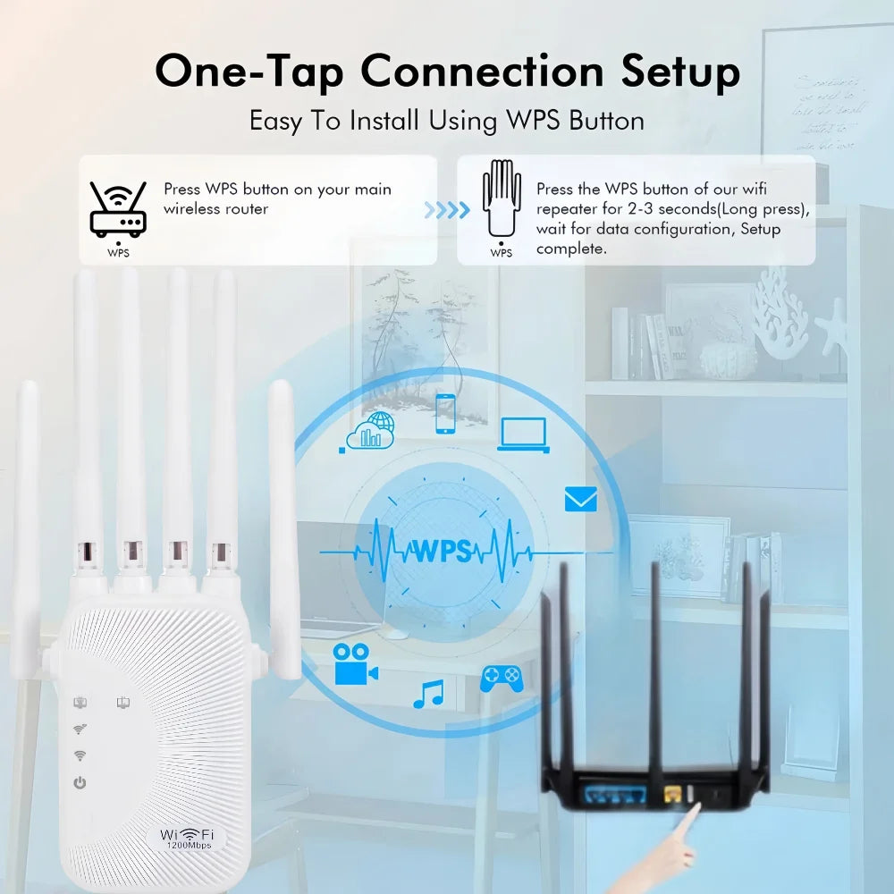 Router Wireless Repeater 1200Mbps Wifi Signal Booster Dual-Band 2.4G 5G WiFi Extender Gigabit WiFi Amplifier Home Office Outdoor