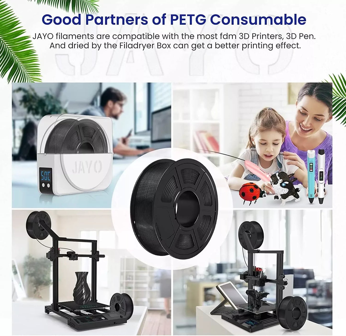 JAYO 2Roll PETG/PETG Clear 3D Printer Filament 1.75 ±0.02mm 1.1kg/roll High Toughness Neatly Wound Filament Fit Most FDM Printer