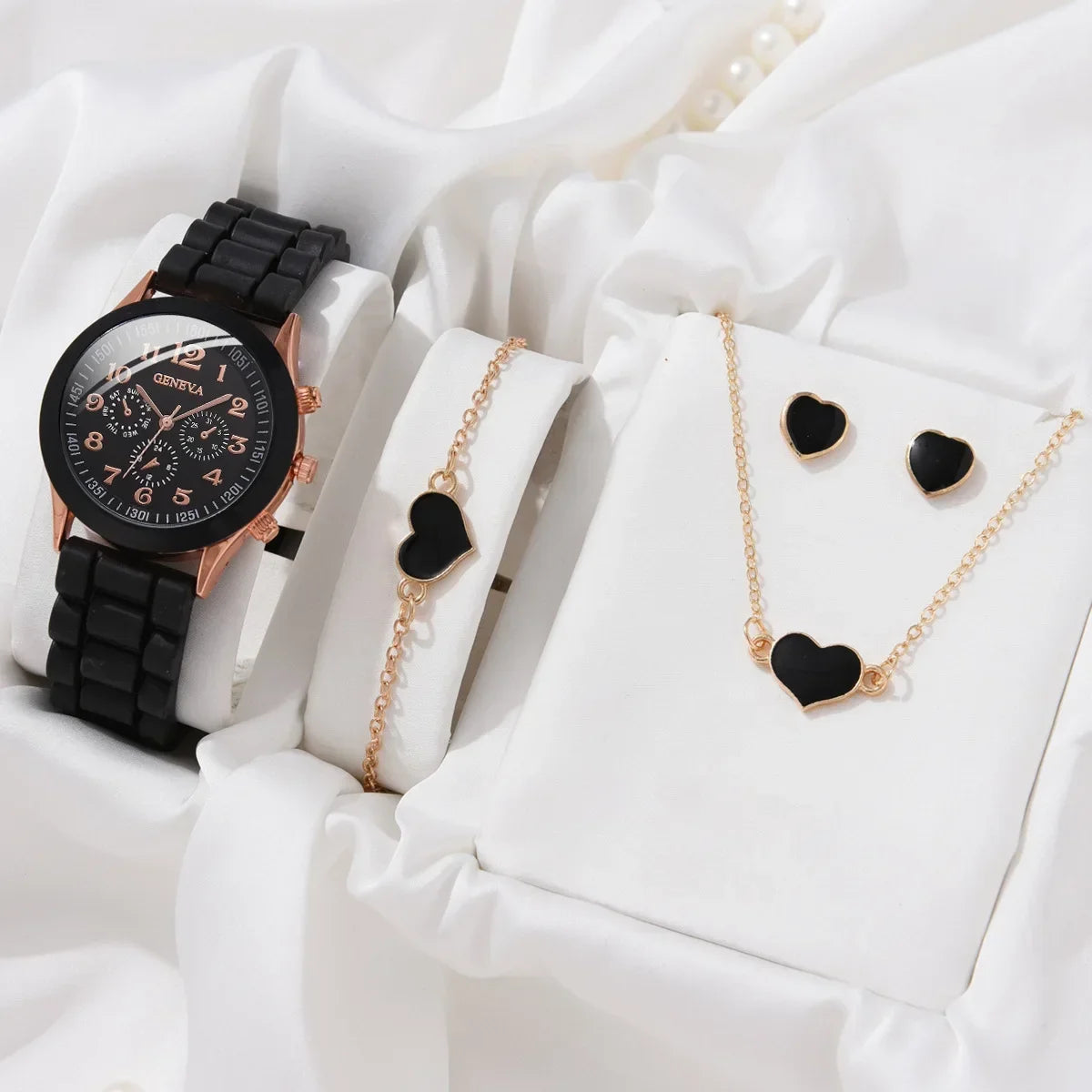 5/2PCS Set Luxury Watch Women Ring Necklace Earrings Rhinestone Wristwatch Female Casual Ladies Watches Bracelet Clock (No Box)