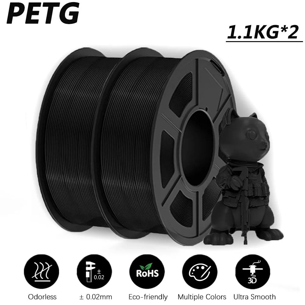 JAYO 2Roll PETG/PETG Clear 3D Printer Filament 1.75 ±0.02mm 1.1kg/roll High Toughness Neatly Wound Filament Fit Most FDM Printer