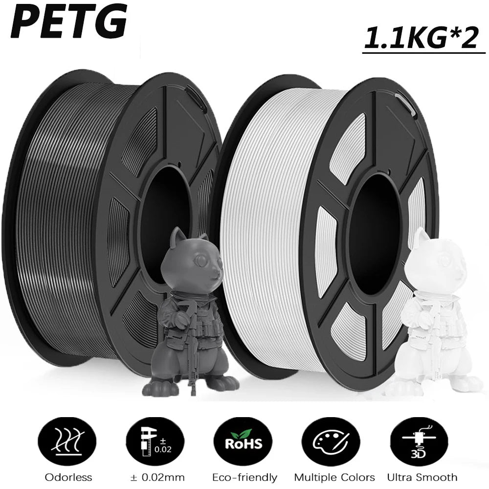 JAYO 2Roll PETG/PETG Clear 3D Printer Filament 1.75 ±0.02mm 1.1kg/roll High Toughness Neatly Wound Filament Fit Most FDM Printer