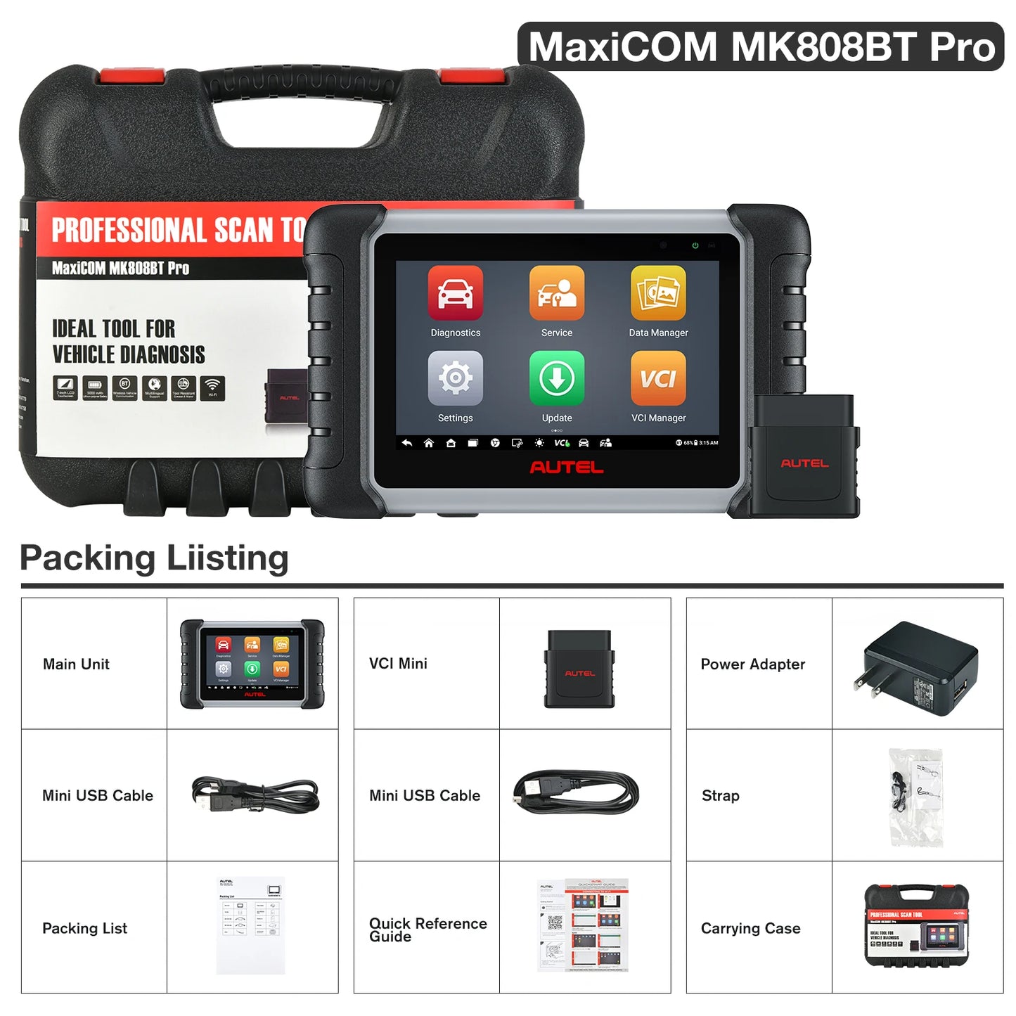 Autel MaxiCOM MK808BT PRO Car Diagnostic Tools OBD2 Scanner Code Reader All System Diagnosis PK MK808 MK808S