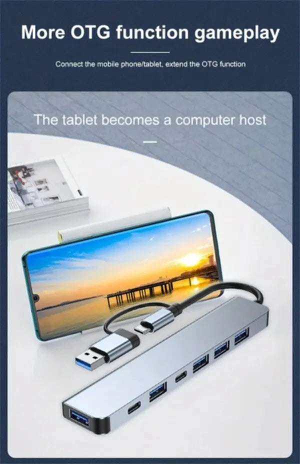 7 Ports USB 3.0 2.0 Type C HUB Expander Splitter High Speed OTG Adapter Docking Station For Laptop PC Hard Drive Mouse Keyboard