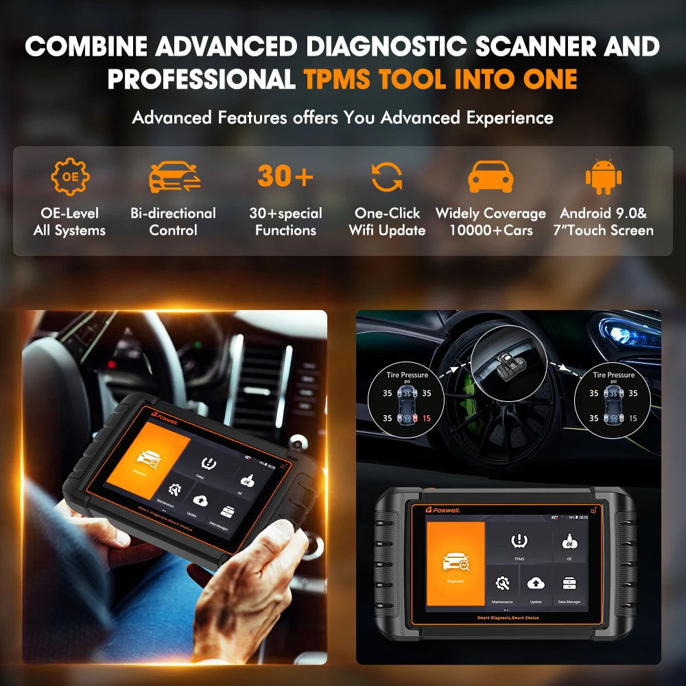 FOXWELL NT809TS TPMS Programming Tool All Systems Diagnostic Bi-Directional Control 30+ Reset OBD2 Bluetooth Automotive Scanner