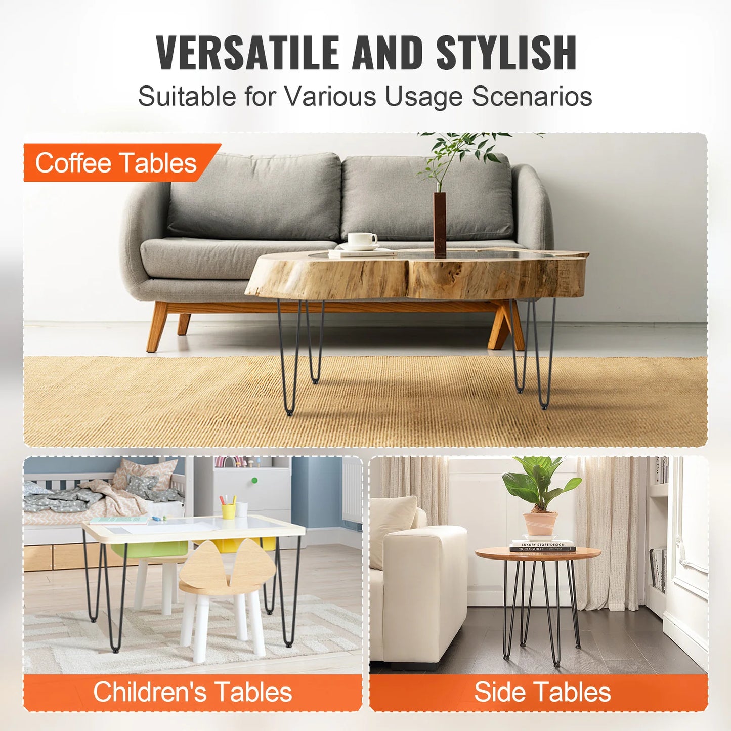 SucceBuy 16/19/28in Hairpin Furniture Legs 4PCS Black 500lbs Metal Heavy Duty  Modern Table Legs For Nightstand Coffee Table