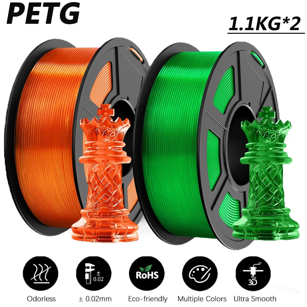 JAYO 2Roll PETG/PETG Clear 3D Printer Filament 1.75 ±0.02mm 1.1kg/roll High Toughness Neatly Wound Filament Fit Most FDM Printer