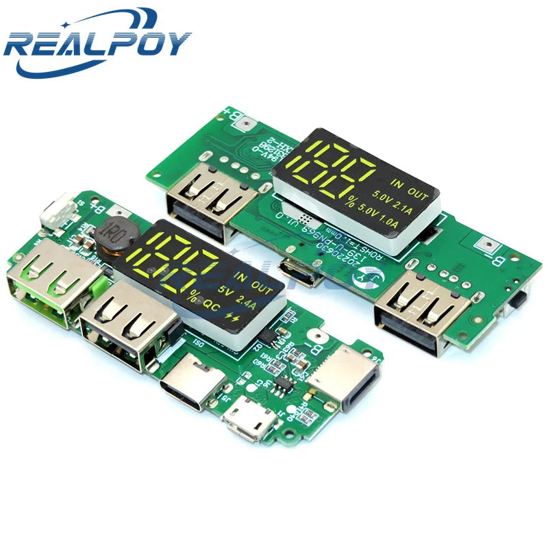 LED Dual USB 5V 2.4A Micro/Type-C USB Mobile Power Bank 18650 Charging Module Lithium Battery Charger Board Circuit Protection
