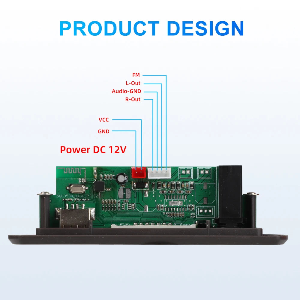 DC 12V Bluetooth 5.3 MP3 APE Decoder Board 30W 60W Amplifier 6.5mm Microphone Clock Time Display USB TF FM AUX Car Music Player