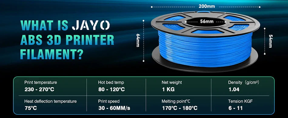JAYO ASA / ABS / Easy ABS Filament 1.75mm 1KG 3D Filament Low Printing Temperature ABS 3D Printer Filament Excellent Resistance