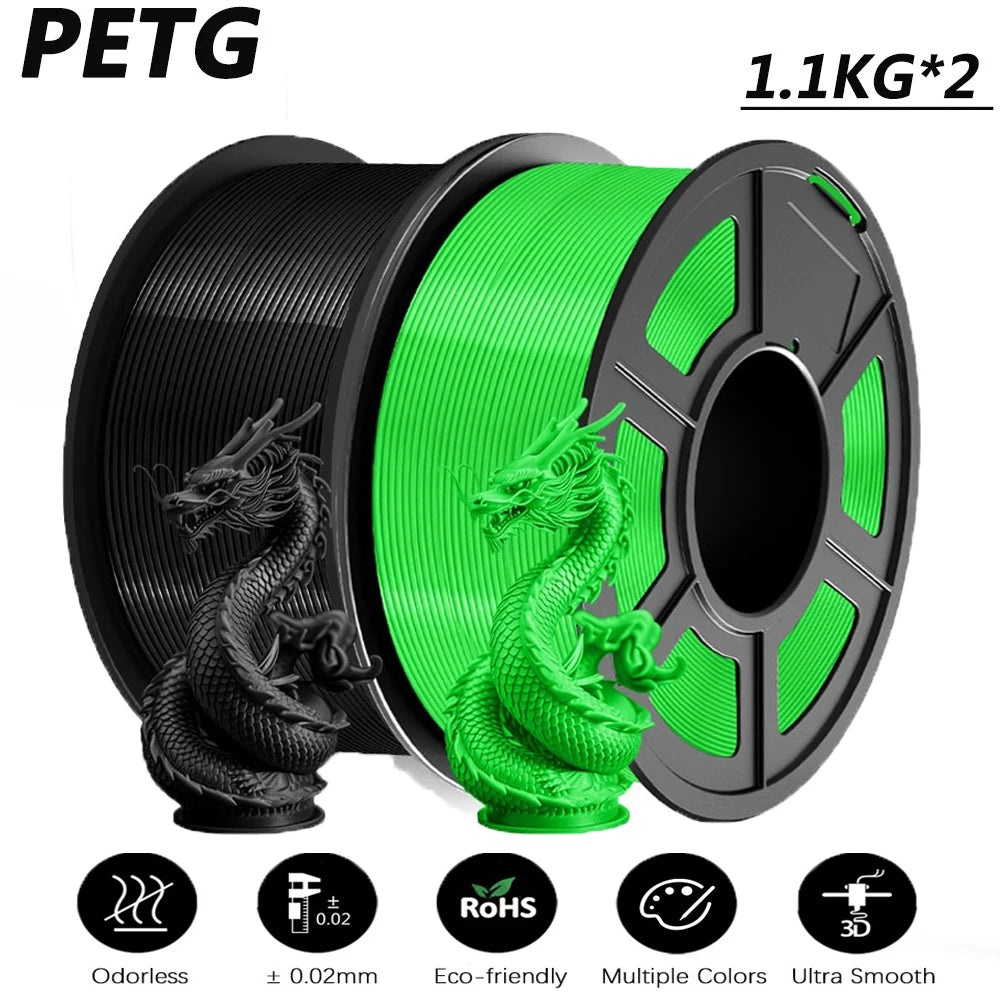 JAYO 2Roll PETG/PETG Clear 3D Printer Filament 1.75 ±0.02mm 1.1kg/roll High Toughness Neatly Wound Filament Fit Most FDM Printer