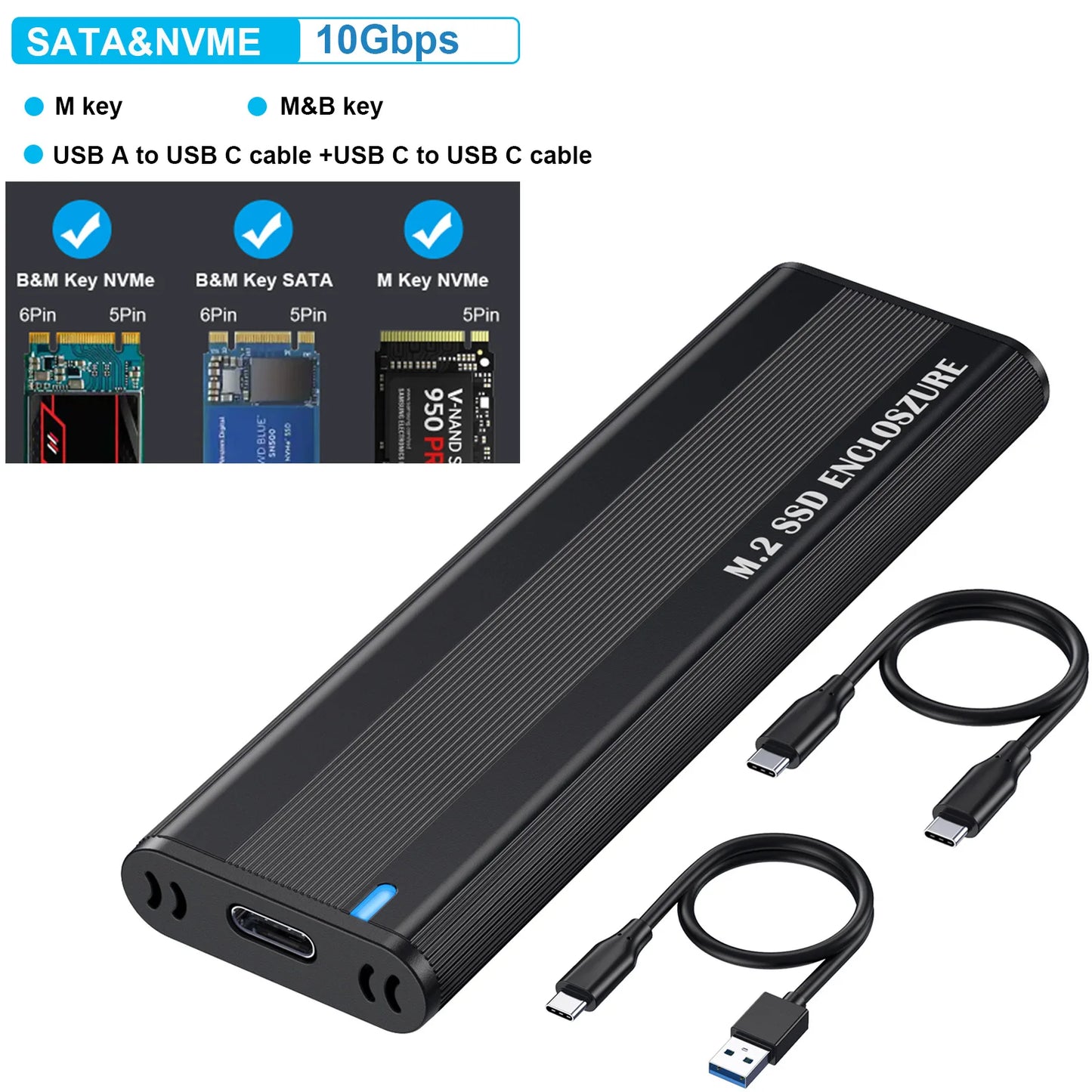10Gbps M2 SSD Case NVME SATA Dual Protocol M.2 to USB Type C 3.1 SSD Adapter for NVME PCIE NGFF SATA SSD Disk Box M.2 SSD Case