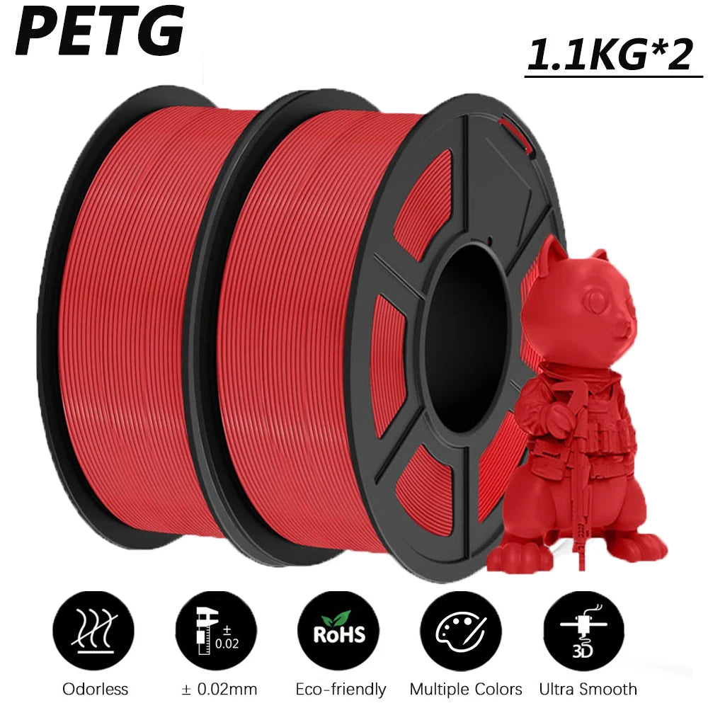JAYO 2Roll PETG/PETG Clear 3D Printer Filament 1.75 ±0.02mm 1.1kg/roll High Toughness Neatly Wound Filament Fit Most FDM Printer