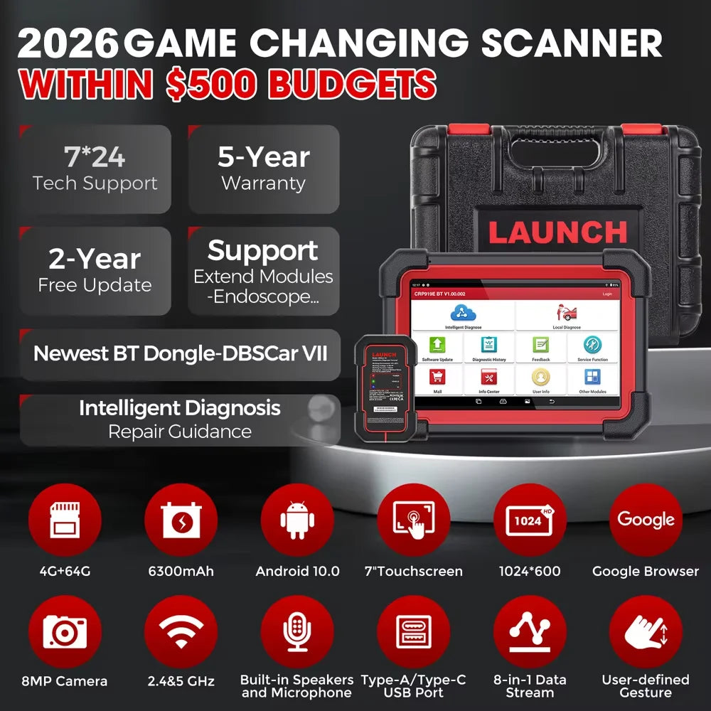 LAUNCH X431 CRP919E BT OBD2 Scanner,Bidirectional Scan Tool,added CAN FD/DoIP All System Diagnostic,with BT adapter,ECU Coding