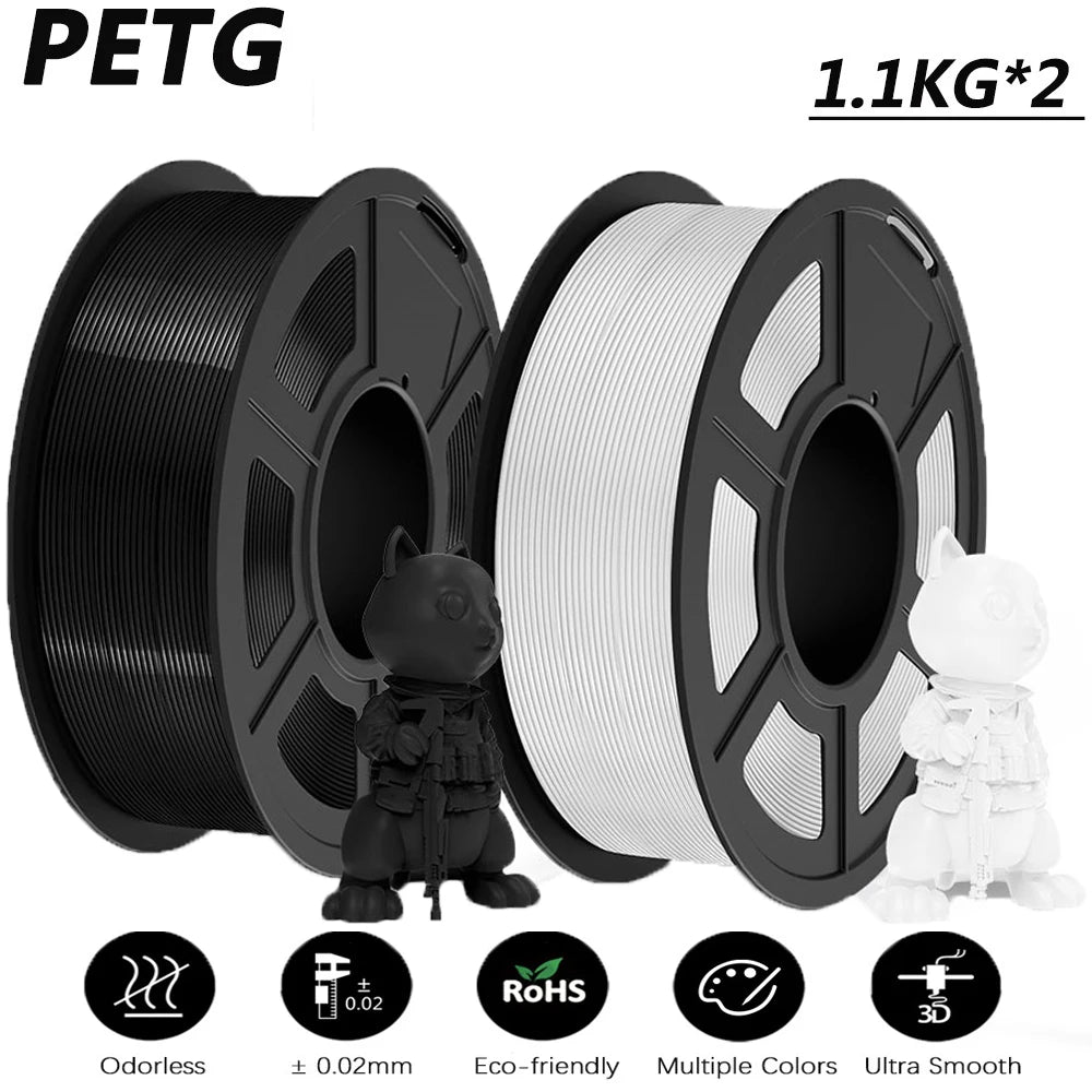 JAYO 2Roll PETG/PETG Clear 3D Printer Filament 1.75 ±0.02mm 1.1kg/roll High Toughness Neatly Wound Filament Fit Most FDM Printer