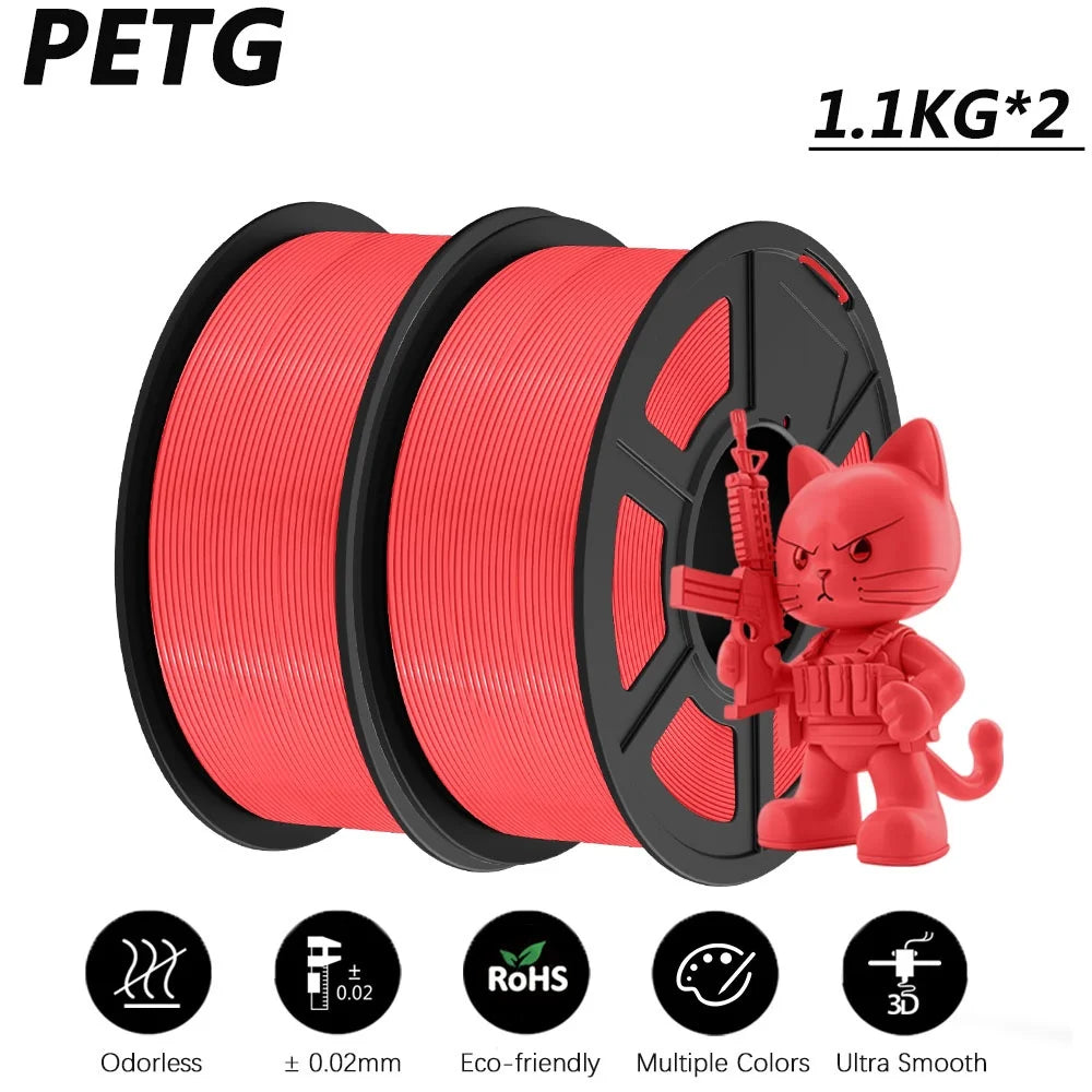 JAYO 2Roll PETG/PETG Clear 3D Printer Filament 1.75 ±0.02mm 1.1kg/roll High Toughness Neatly Wound Filament Fit Most FDM Printer