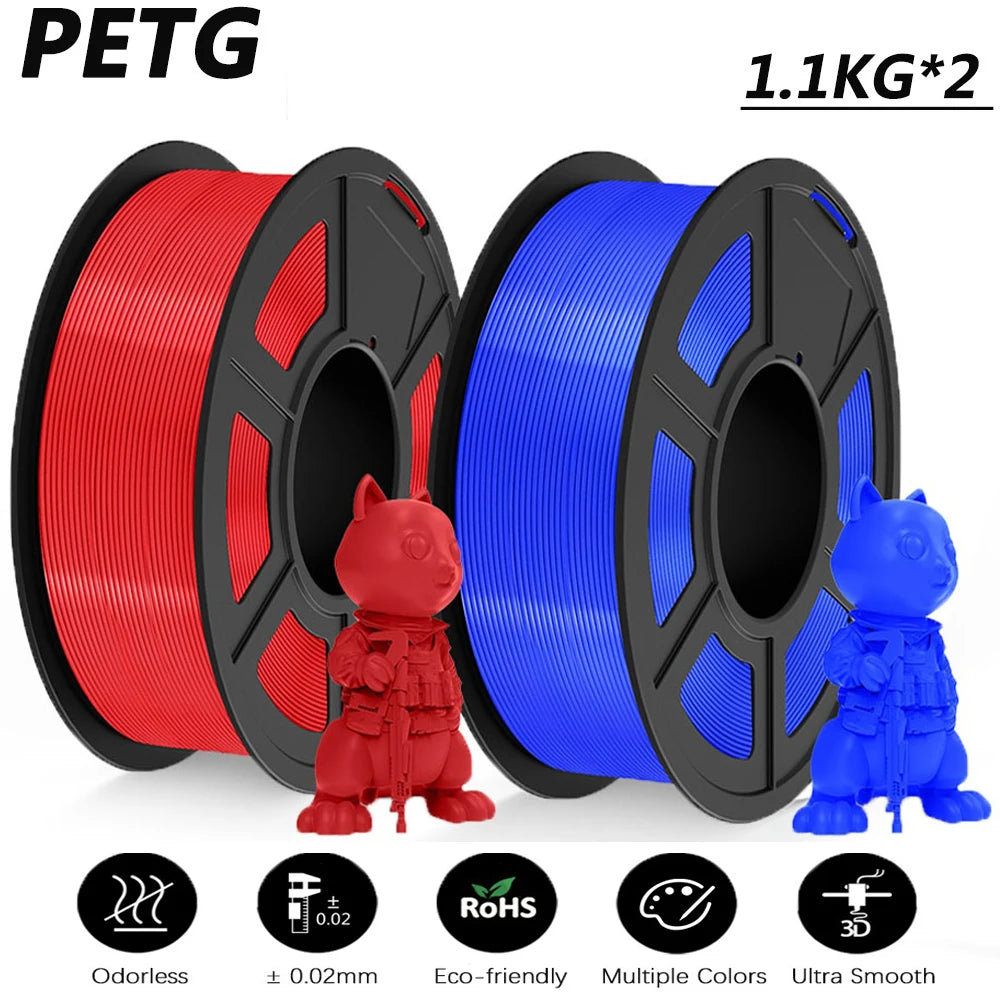 JAYO 2Roll PETG/PETG Clear 3D Printer Filament 1.75 ±0.02mm 1.1kg/roll High Toughness Neatly Wound Filament Fit Most FDM Printer