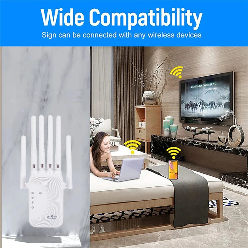 Router Wireless Repeater 1200Mbps Wifi Signal Booster Dual-Band 2.4G 5G WiFi Extender Gigabit WiFi Amplifier Home Office Outdoor
