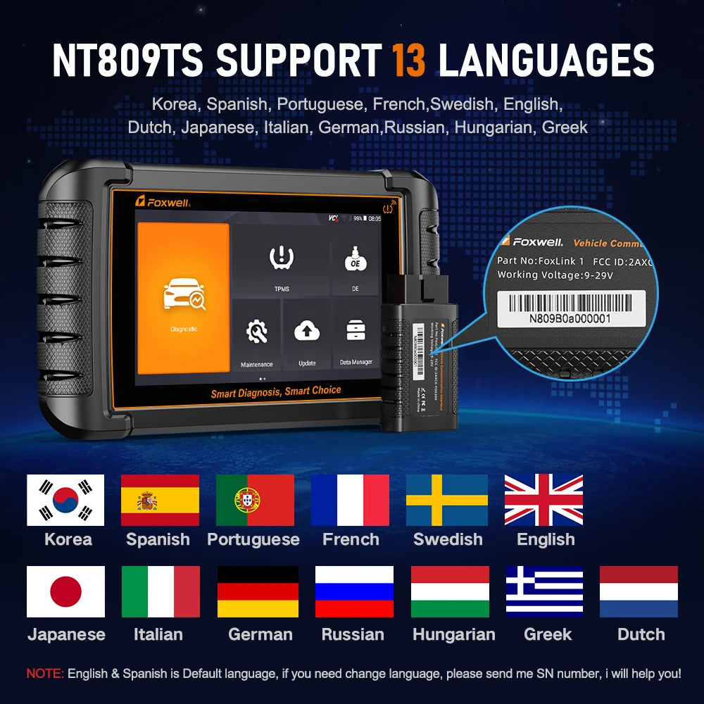 FOXWELL NT809TS TPMS Programming Tool All Systems Diagnostic Bi-Directional Control 30+ Reset OBD2 Bluetooth Automotive Scanner