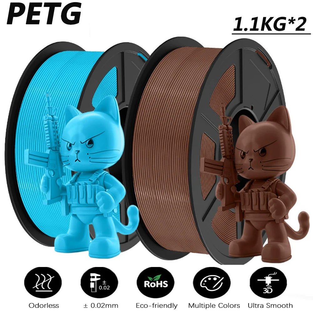 JAYO 2Roll PETG/PETG Clear 3D Printer Filament 1.75 ±0.02mm 1.1kg/roll High Toughness Neatly Wound Filament Fit Most FDM Printer