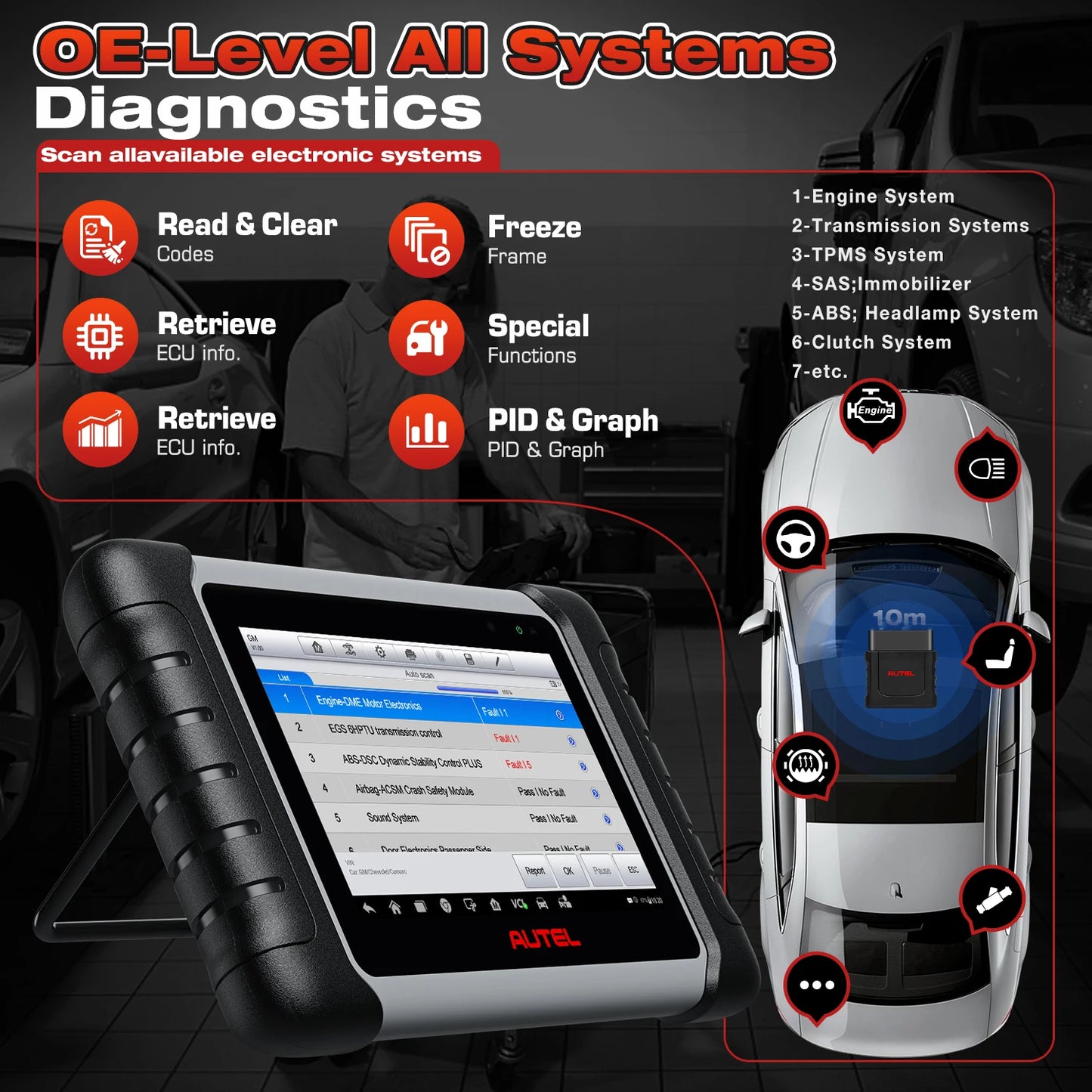 Autel MaxiCOM MK808BT PRO Car Diagnostic Tools OBD2 Scanner Code Reader All System Diagnosis PK MK808 MK808S