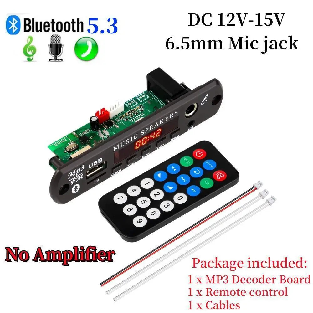 DC 12V Bluetooth 5.3 MP3 APE Decoder Board 30W 60W Amplifier 6.5mm Microphone Clock Time Display USB TF FM AUX Car Music Player