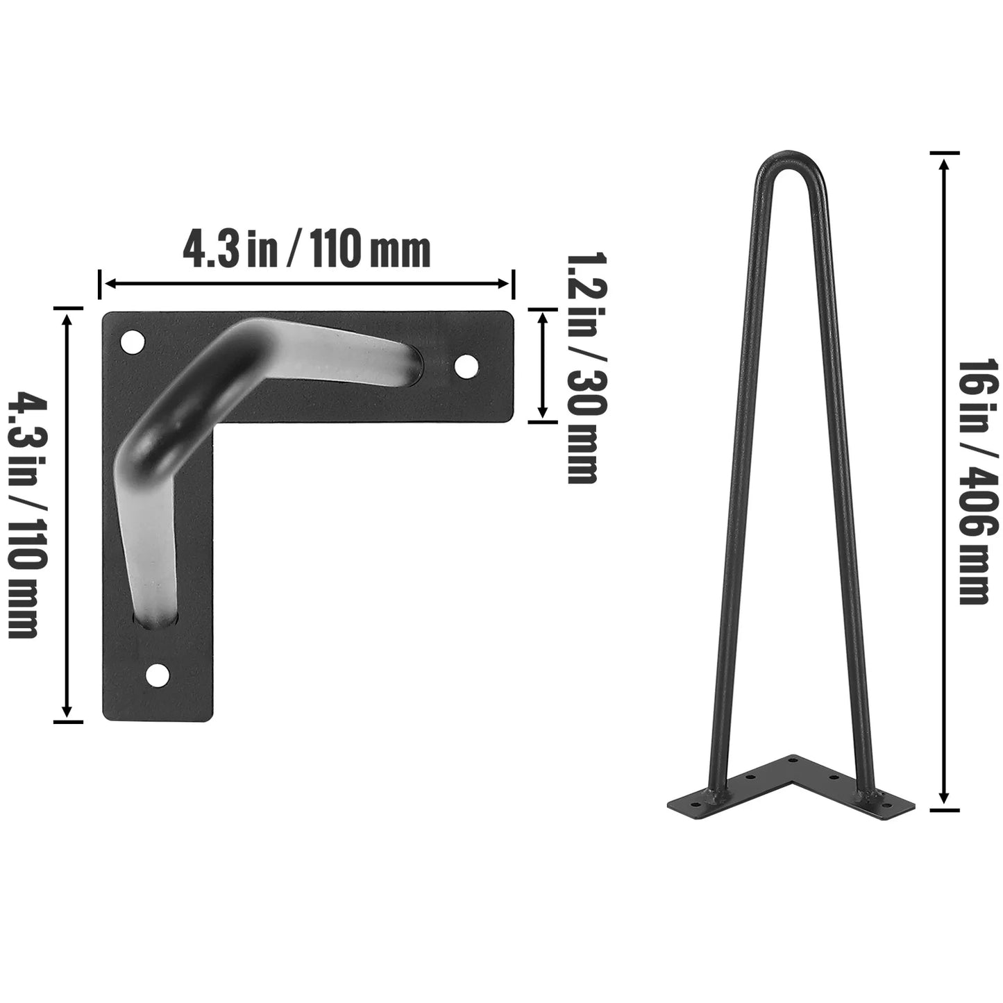 SucceBuy 16/19/28in Hairpin Furniture Legs 4PCS Black 500lbs Metal Heavy Duty  Modern Table Legs For Nightstand Coffee Table