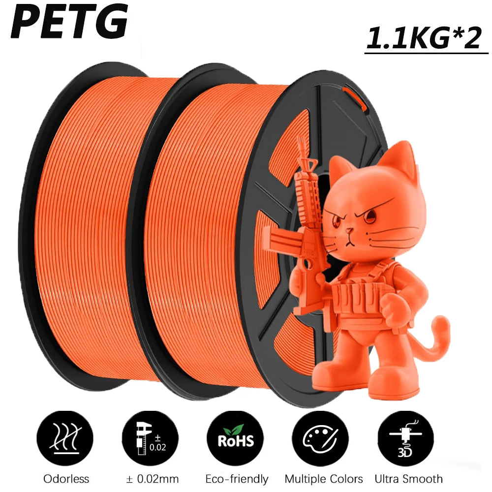 JAYO 2Roll PETG/PETG Clear 3D Printer Filament 1.75 ±0.02mm 1.1kg/roll High Toughness Neatly Wound Filament Fit Most FDM Printer