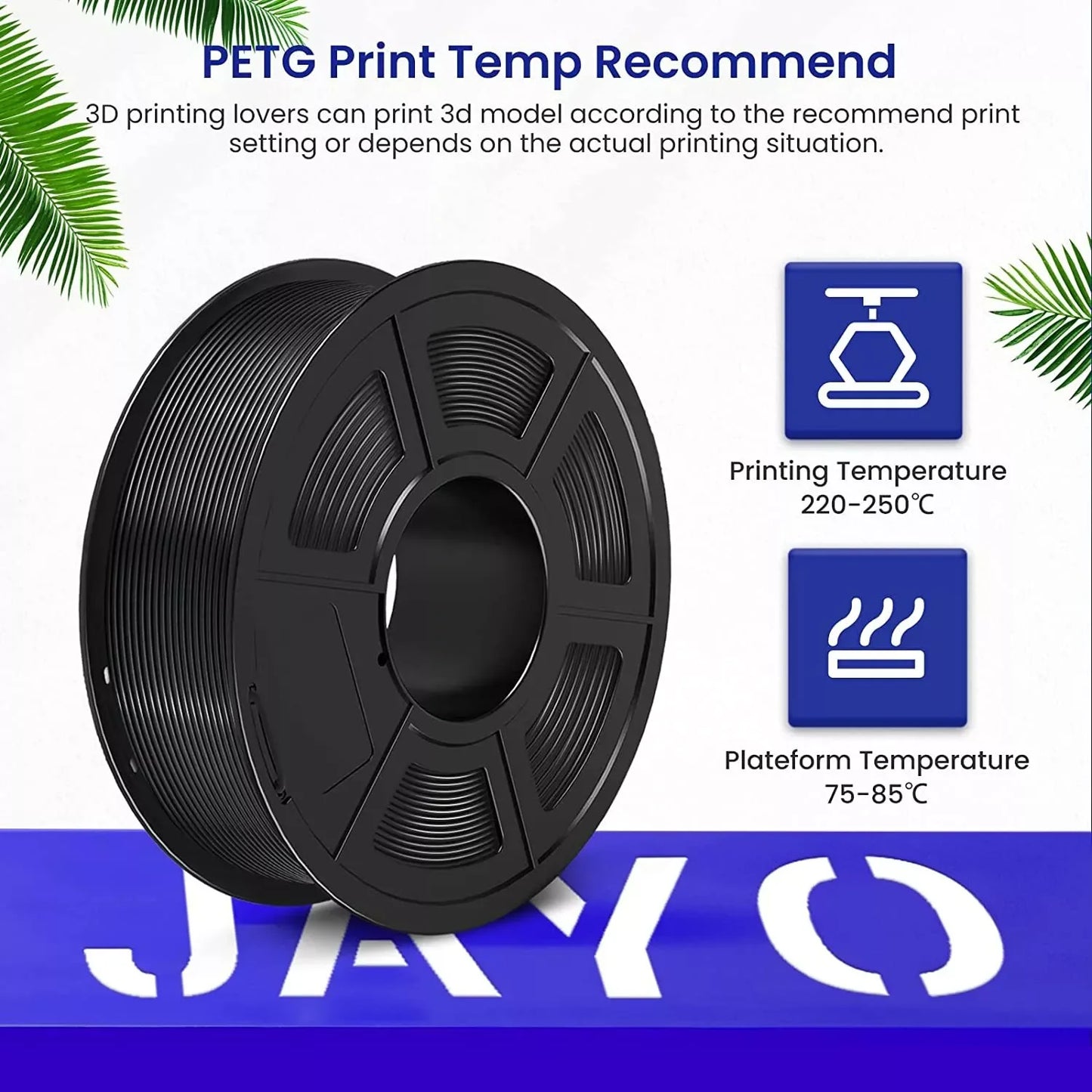 JAYO 2Roll PETG/PETG Clear 3D Printer Filament 1.75 ±0.02mm 1.1kg/roll High Toughness Neatly Wound Filament Fit Most FDM Printer