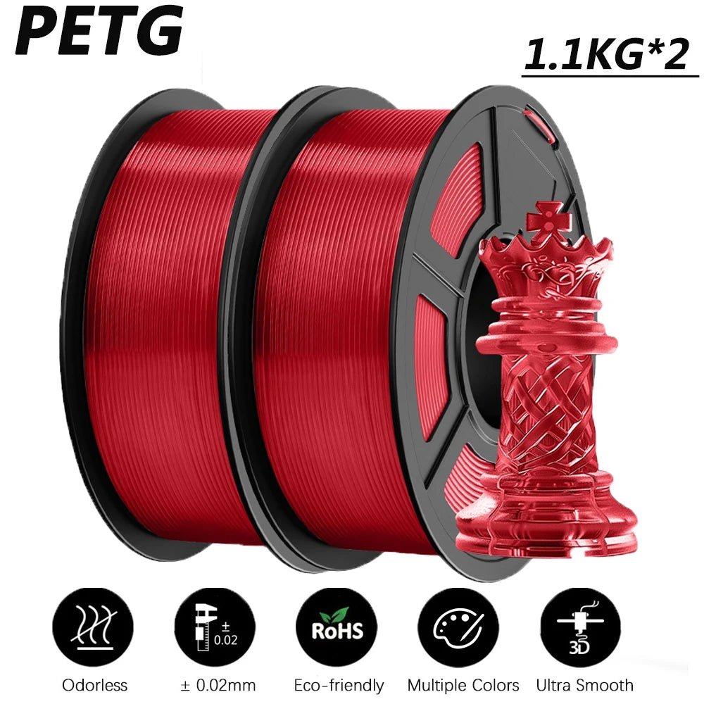 JAYO 2Roll PETG/PETG Clear 3D Printer Filament 1.75 ±0.02mm 1.1kg/roll High Toughness Neatly Wound Filament Fit Most FDM Printer