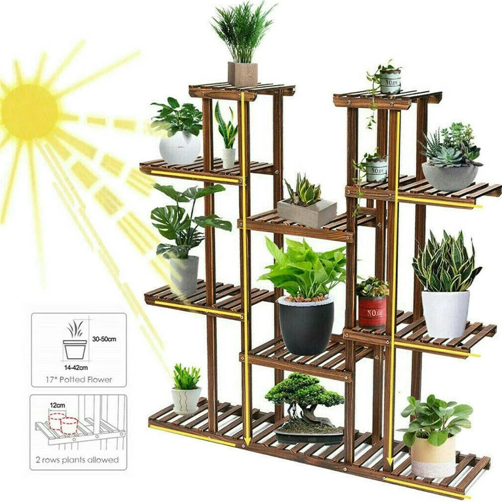 UNHO Multi-Tier Plant Stand, 46in Height Wood Flower Rack Holder 16 Potted Display Storage Shelves Indoor Outdoor for Patio Gard