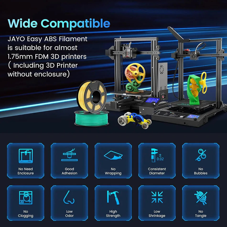 JAYO ASA / ABS / Easy ABS Filament 1.75mm 1KG 3D Filament Low Printing Temperature ABS 3D Printer Filament Excellent Resistance