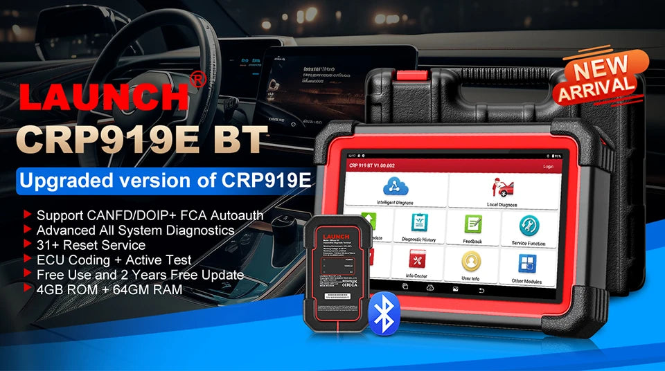 LAUNCH X431 CRP919E BT OBD2 Scanner,Bidirectional Scan Tool,added CAN FD/DoIP All System Diagnostic,with BT adapter,ECU Coding