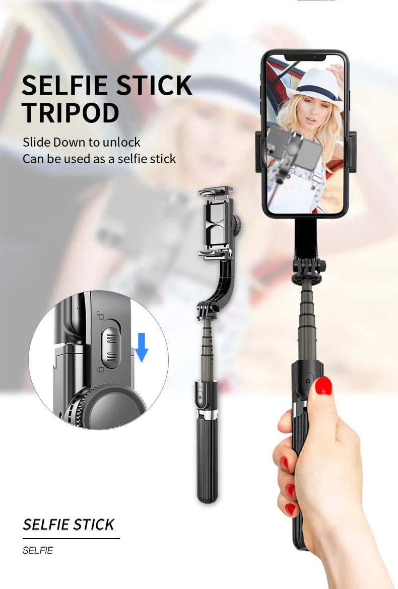 Handheld Gimbal Stabilizer for Smartphone 1-Axis with Selfie Stick Tripod Stand Wireless Bluetooth Remote for iPhone Android