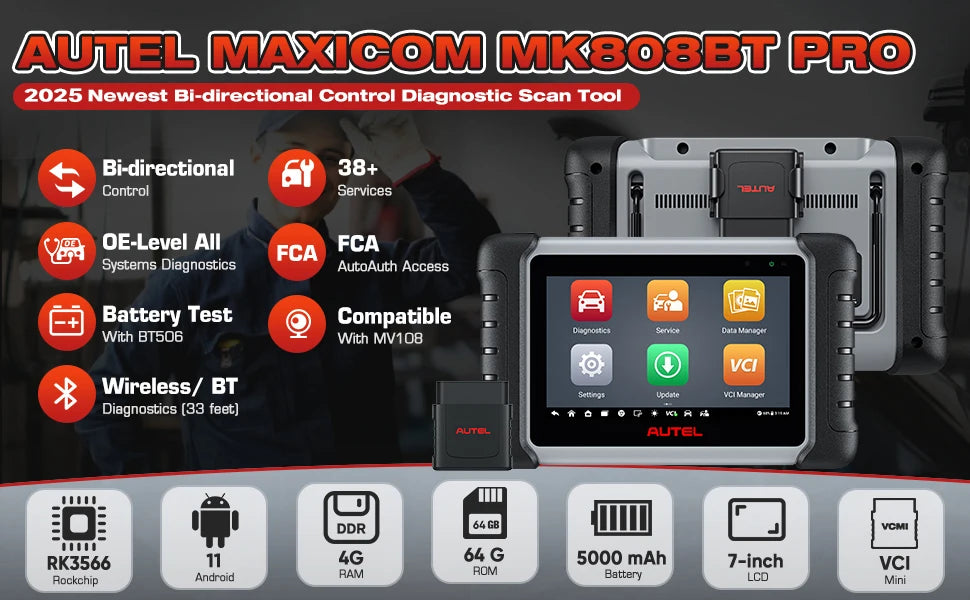 Autel MaxiCOM MK808BT PRO Car Diagnostic Tools OBD2 Scanner Code Reader All System Diagnosis PK MK808 MK808S