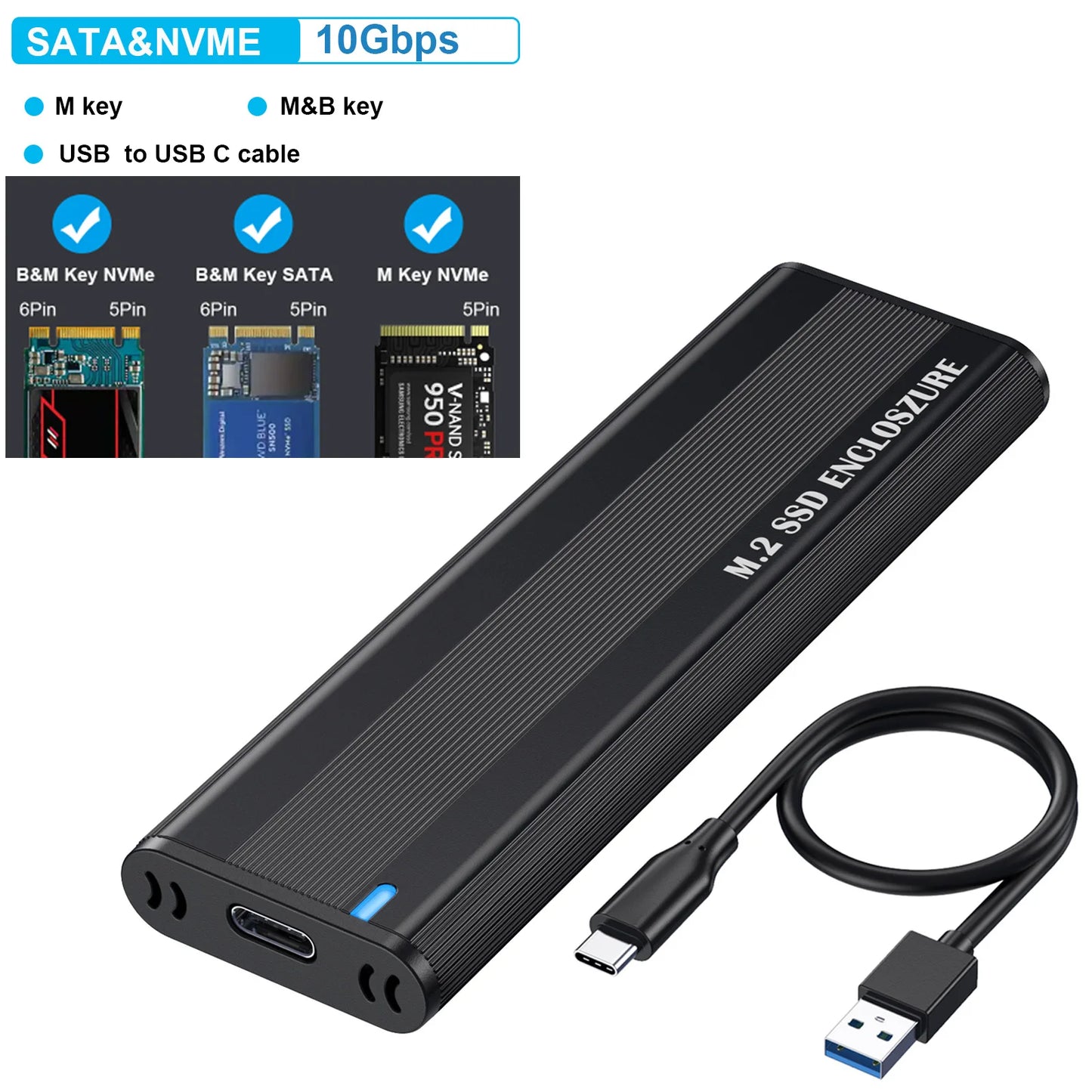 10Gbps M2 SSD Case NVME SATA Dual Protocol M.2 to USB Type C 3.1 SSD Adapter for NVME PCIE NGFF SATA SSD Disk Box M.2 SSD Case