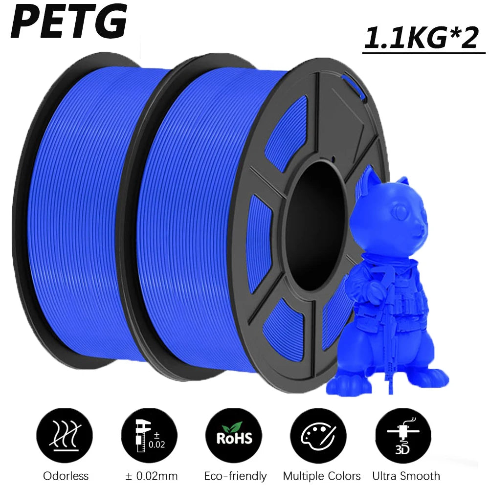 JAYO 2Roll PETG/PETG Clear 3D Printer Filament 1.75 ±0.02mm 1.1kg/roll High Toughness Neatly Wound Filament Fit Most FDM Printer