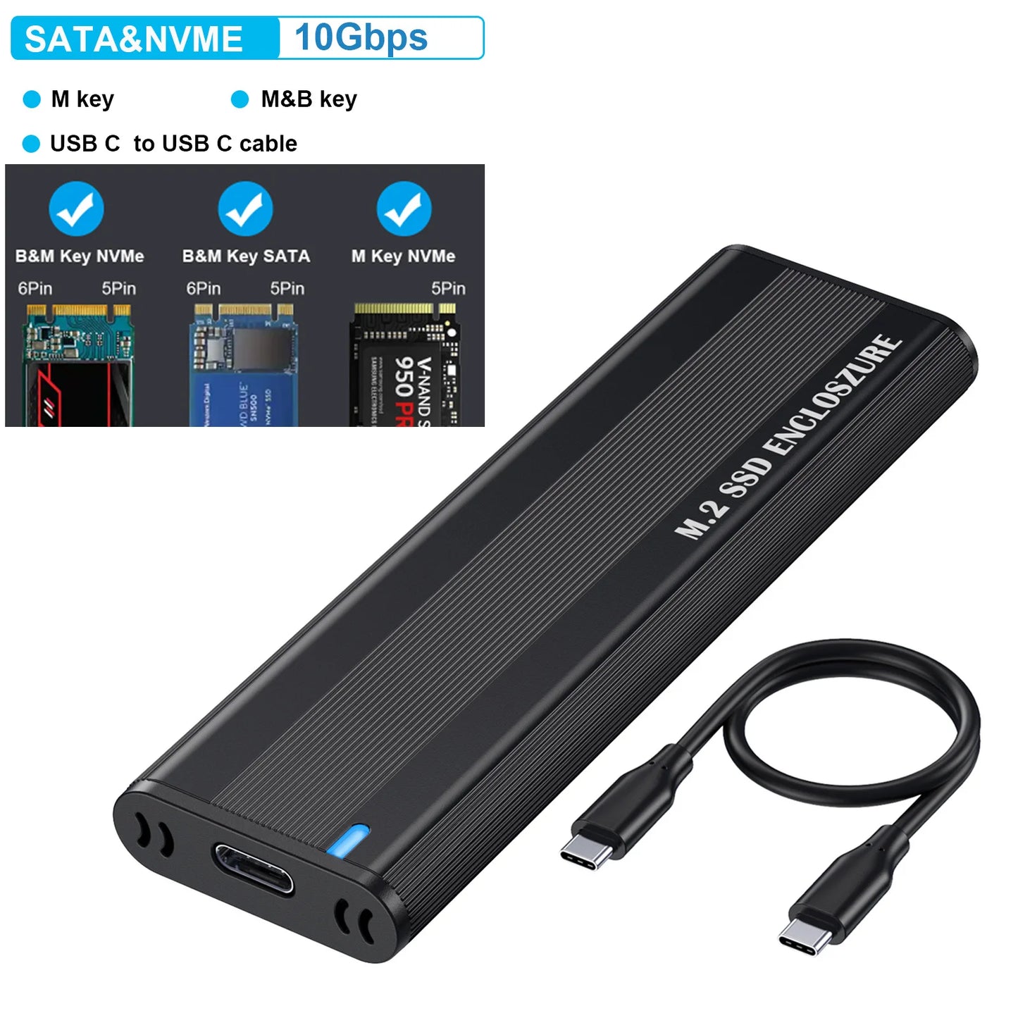 10Gbps M2 SSD Case NVME SATA Dual Protocol M.2 to USB Type C 3.1 SSD Adapter for NVME PCIE NGFF SATA SSD Disk Box M.2 SSD Case