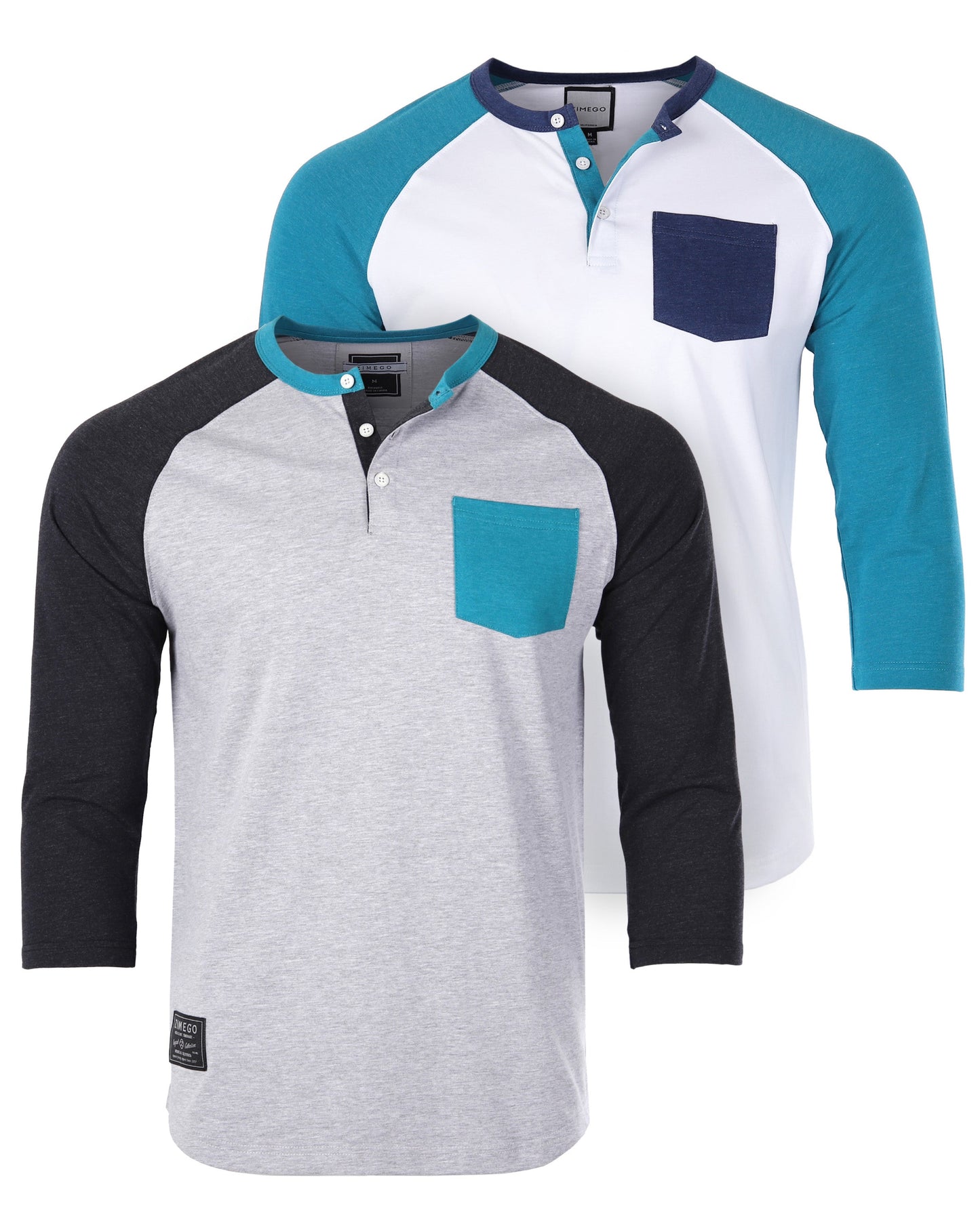 Contrast 3/4 Sleeve Stretch Casual Baseball Button Henley Shirts Bundle Set