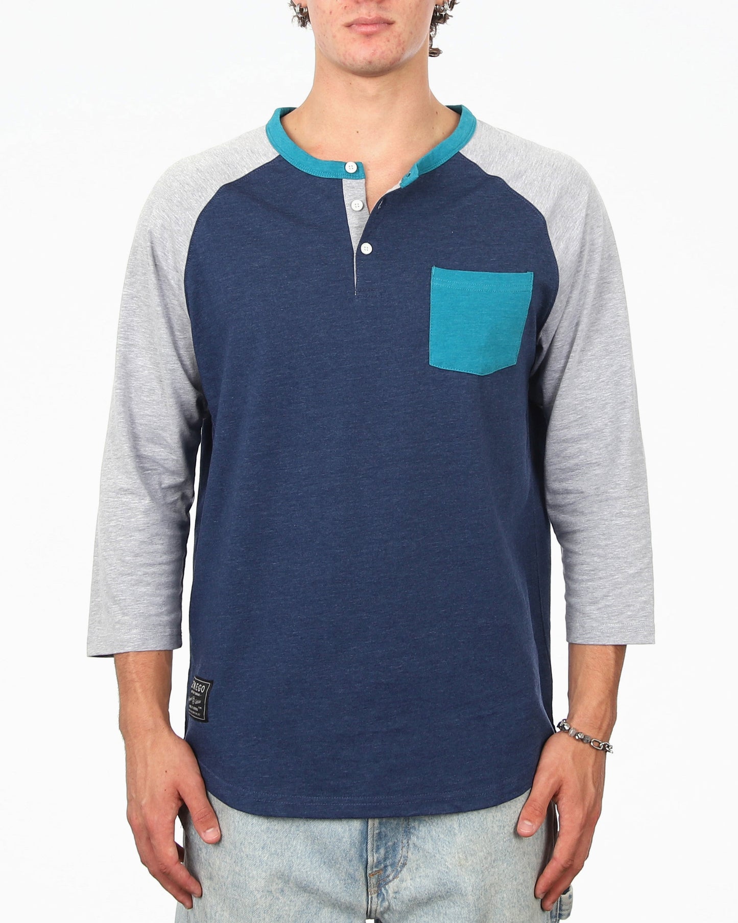 Contrast 3/4 Sleeve Stretch Casual Baseball Button Henley Shirts Bundle Set