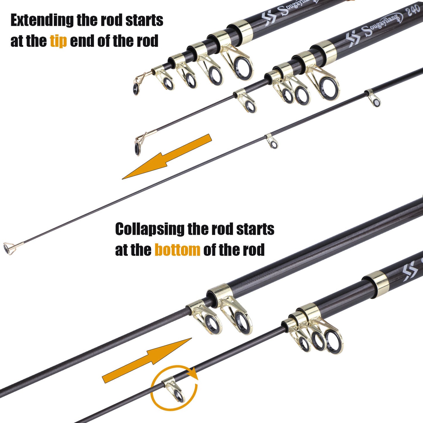 Sougayilang Spinning Fishing Rod Ultralight Carbon Fiber Portable Fishing Pole (actual Size:205-300cm/6.72-9.84ft)(due to Production Batch Problems, a Slight Error Is Within the Normal Range)