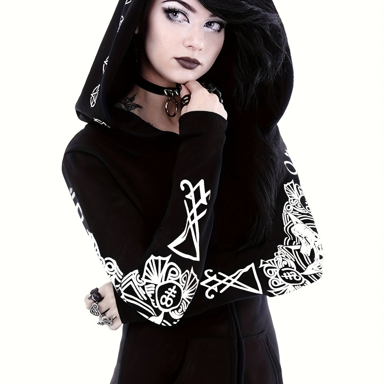 Women's Fashion Punk Style Geometric Print Zipper Sweatshirt