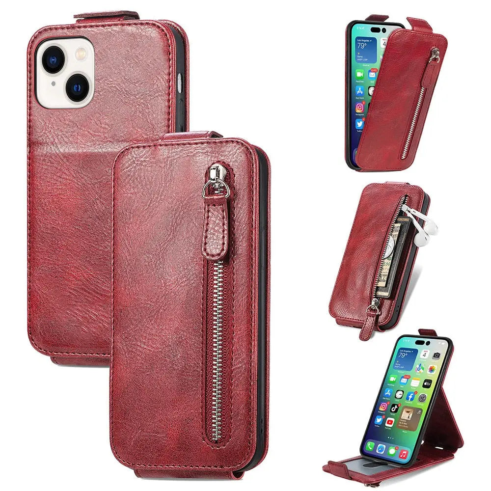iPhone 14 Leather Zipper Card Wallet Style iPhone case