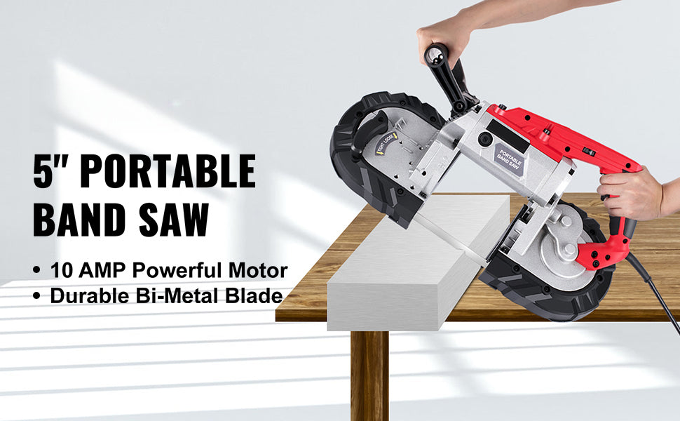 SucceBuy Portable BandSaw 5Inch Cutting Capacity Cordless Variable Speed 10Amp Motor Deep Cut Bandsaw for Metal Wood Pipes Rebar