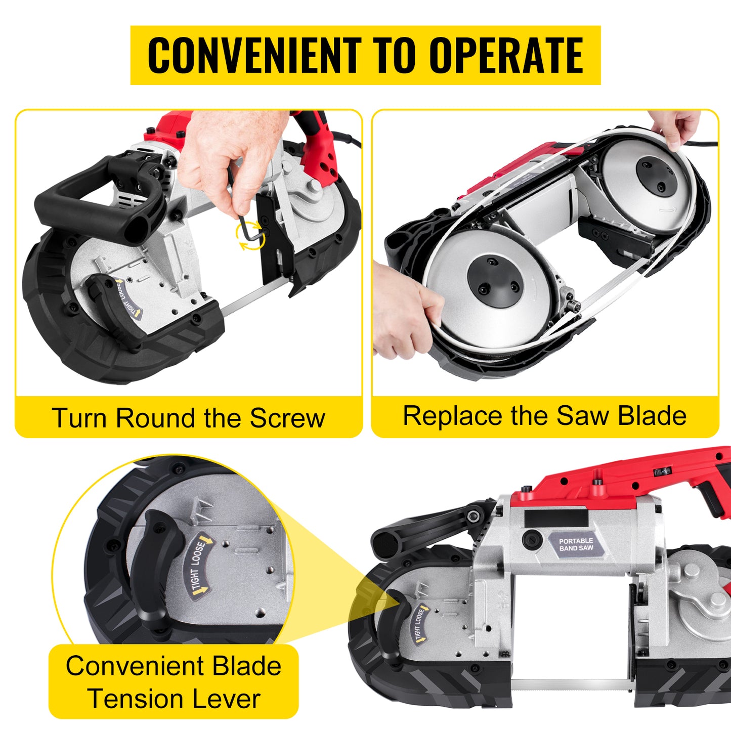 SucceBuy Portable BandSaw 5Inch Cutting Capacity Cordless Variable Speed 10Amp Motor Deep Cut Bandsaw for Metal Wood Pipes Rebar