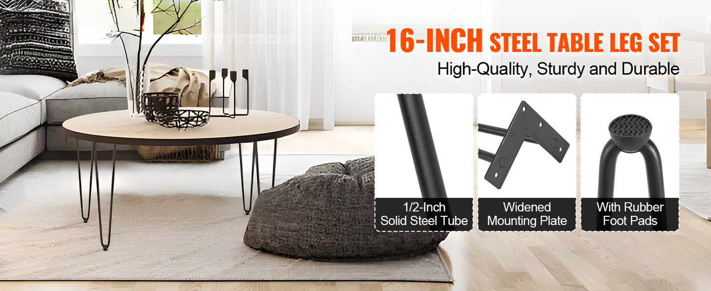 SucceBuy 16/19/28in Hairpin Furniture Legs 4PCS Black 500lbs Metal Heavy Duty  Modern Table Legs For Nightstand Coffee Table