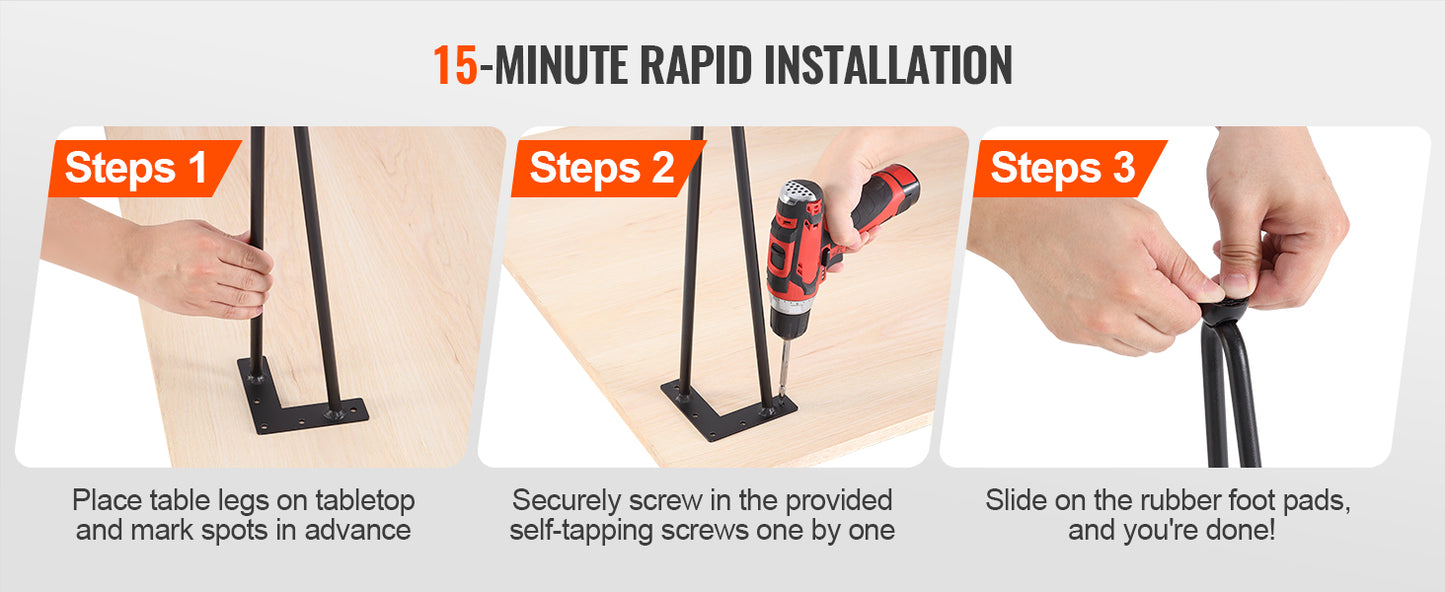 SucceBuy 16/19/28in Hairpin Furniture Legs 4PCS Black 500lbs Metal Heavy Duty  Modern Table Legs For Nightstand Coffee Table