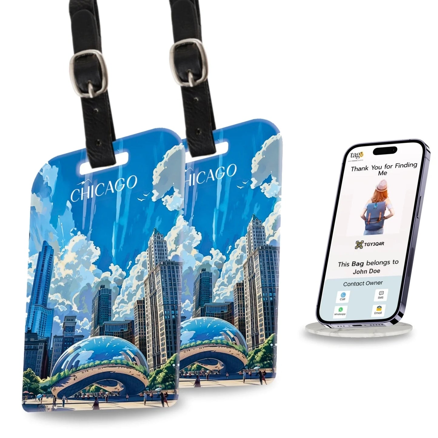Smart Bag Security Tag - Chicago [Pack 2]